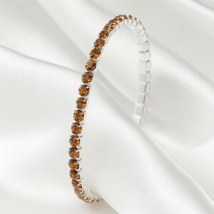 Amber Stone Silver Stretch Bracelet — Elegant Stylished Women's Fashion Jewelry